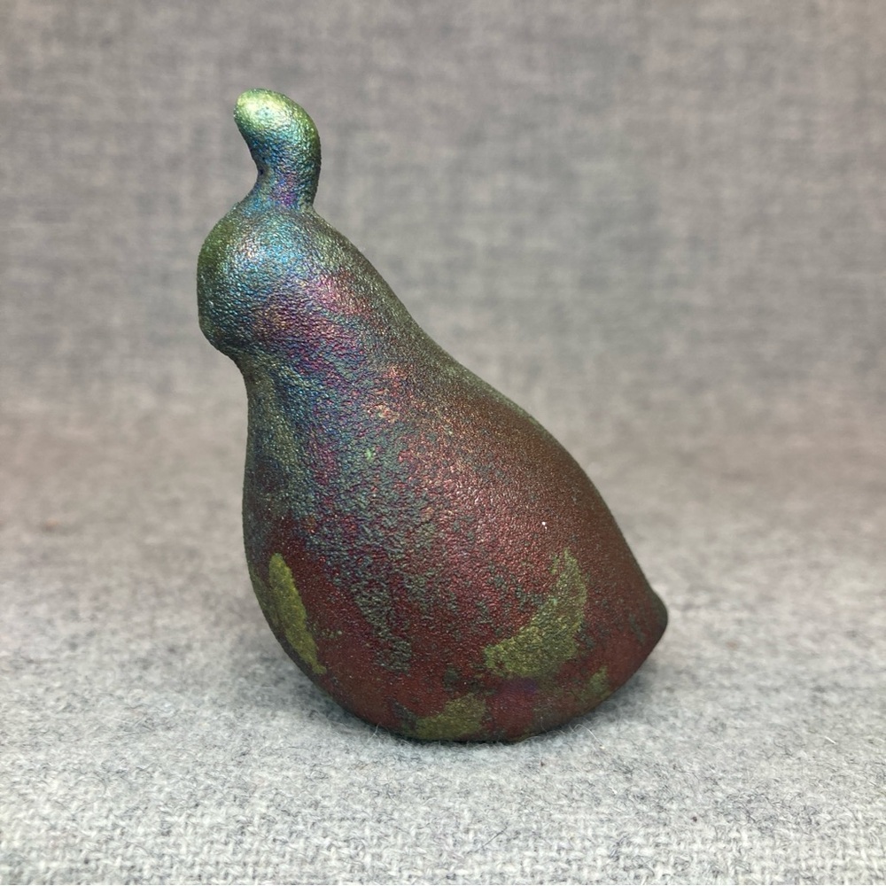 Jeremy Diller Raku Quail Bird Figurine Pottery Signed Rust Blue Iridescent Gold